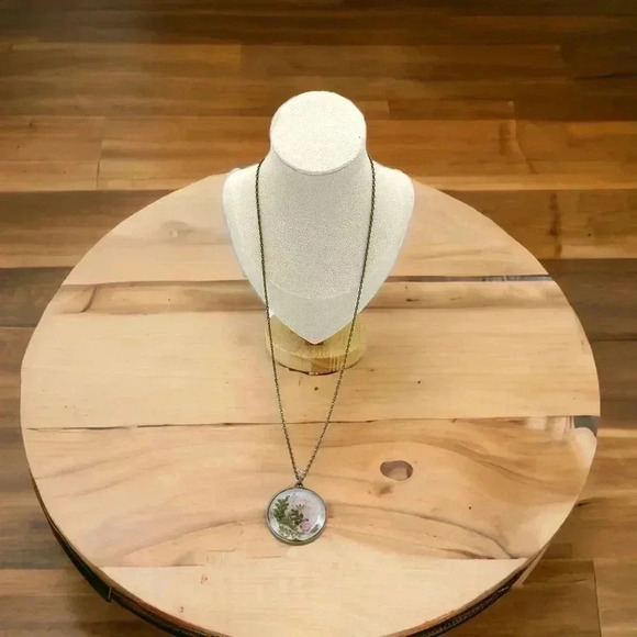 Floral Preservation Art-to-Wear Statement Necklace Mixed Flowers Resin Pendant - Picture 2 of 6